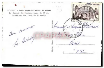 Cachoeira dos Jarreaux — entre Peyrat-le-Château e Royère — editada por Mothe frères, Aubusson — Verso