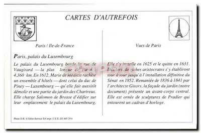 París — El Palacio del Luxembourg — Editor: Photo D.R. © Edito-Service SA, n° serie D2 465 29 4 — Reverso