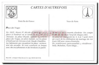 Place des Vosges — Paryż — Édito-Service S.A. n° CEE D2 465 55 06 — Rewers