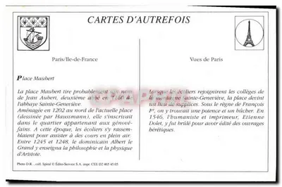 Place Maubert i Statua Étienne Dolet — Paryż — St. et Co. à D. 10062 — Rewers
