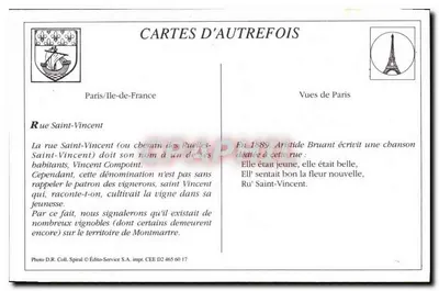PARIS (Stare Montmartre) — Rue Saint-Vincent — ND. Fot. n°506 — Rewers