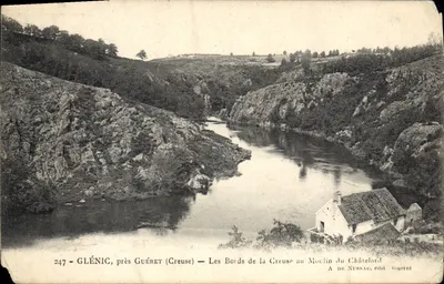 Bilhete postal antigo Glenic pres Gueret Creuse les Bords de la Creuse au Moulin du Chatelard