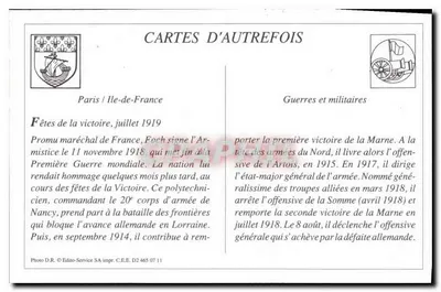 As Festas da Vitória em Paris — 14 de julho de 1919 — Entrega de uma Guirlanda ao Mariscal Foch — Verso