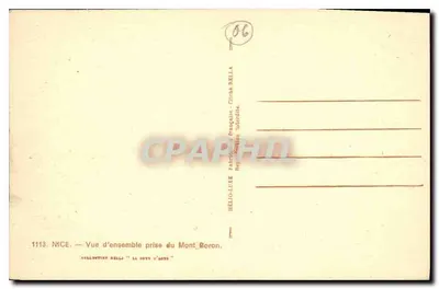Nizza — Algemene uitzicht vanaf de Mont Boron — Uitgever Rella, n° 1113 — Achterkant