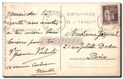 Menton — Un rincón florecido — Edición Pâle des Cartes, Menton — Reverso