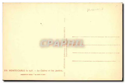 Monte-Carlo — Kasyno i ogrody — noc — Wydawca Rella, nr 579 — Rewers