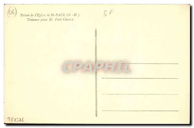 Tesouro da Igreja de São Paulo — esculturas e crucifixo — editor Jean Smith, n° série XIV/XIV — Verso
