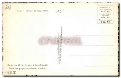 Route van de bovenste gorges van het Clans — Route door de Alpen, van Nizza naar Barcelonnette — uitgever: Bureau van de Nationale Agence des Gorges — Achterkant