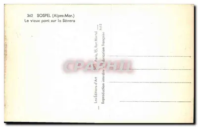 Sospel (Alpes-Maritimes) — O velho ponte sobre a Bévera — Éditions d'Art — Verso