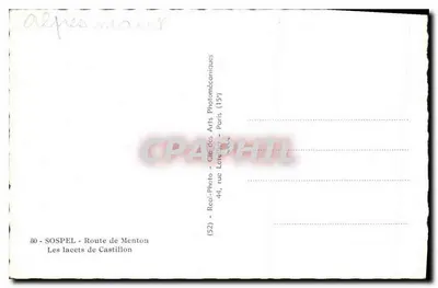 Os curvas de Castillon — Estrada de Menton — Sospel — Verso