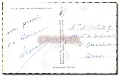 Monako - Pałac Książęcy — Wydawnictwo S.E.P.T. — nr 6.153A — Rewers