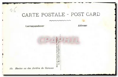 Menton vista dos Jardins de Garavan — Editado pela Agência Nacional dos Capucinos, n°10 — Verso