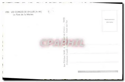 As Gorges de Daluis — O Ponte da Noiva — Editor: Les Éditions MAR, 4, Boulevard de Cimiez, Nice — Verso