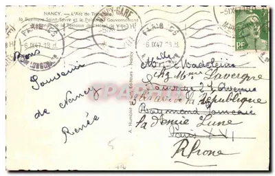 Nancy — Arc de Triomphe, Bazylika św. Epvre i Pałac Rządu — widok z Tarasy Hotelu de Ville — Rewers