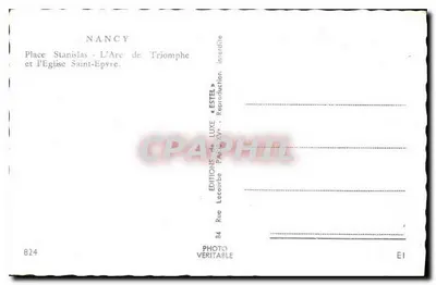 Nancy - Plac Stanisława, Arc de Triomphe i Katedra św. Epwra — Wydawca Estel, nr 824 — Rewers