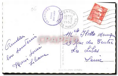 Menton — Granica francusko-italijska. Most St. Luigi i Celnia włoska — Éd. S.I.C.A. Menton — Rewers