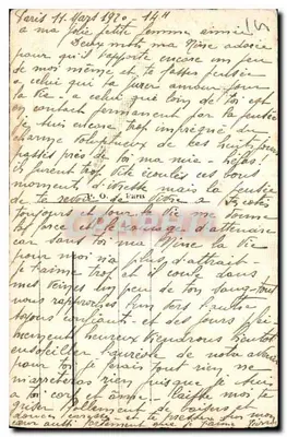 Wiosenne kwiaty — pocztówka ręcznie napisana — Paryż, 14 kwietnia 1920 — Rewers