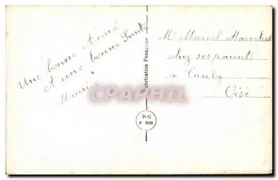 Dziecko w czerwonym beretku — trzymające bukiet — wydawca P-G Paris — Rewers