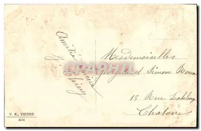 Crianças perto de uma árvore florida — Páscoa — V. K., Viena 4134 — Verso