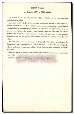 USSÉ (Indre) — O Castelo (séculos XV e XVI) — Coleção da Solution Pauaubeerge, 2ª Série — Verso