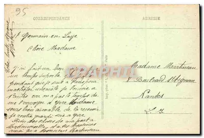 Zamek w St-GERMAIN-en-LAYE — Siedziba Delegacji Austriackiej na Konferencji Pokojowej podpisanej 10 września 1919 — L'ABEILLE — Rewers