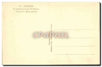 Lourdes — Procesja z latarniami, widok z lewej strony wieży — kolekcja Ablé / P. Garnin — Rewers