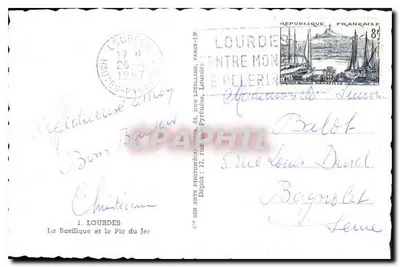 Bazylika i szczyt Jeru — Lourdes — wydawca: Cie des Arts Photomécaniques — Rewers