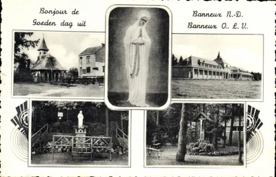 Banneux N.D. — Vista da capela, da estátua da Virgem, do convento e do calvário — Photo Paysages, Bruxelas