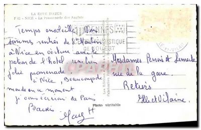 A Costa do Azul — A Promenade dos Ingleses — Les Éditions Françaises — Verso
