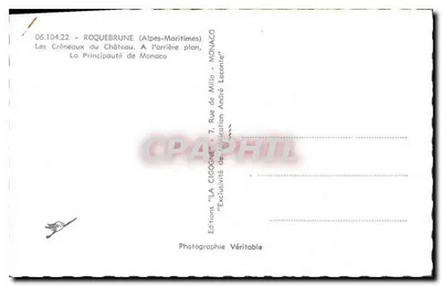 Widok z Roquebrune-Cap-Martin — Wieża William Ingram — Wydawnictwo La Cigogne — Rewers
