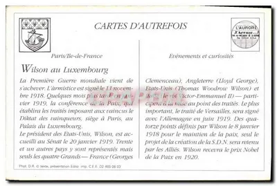 Chegada do Presidente Wilson ao Luxemburgo — banquete oferecido em 20-1-1919 — editor L'Aurore — Verso