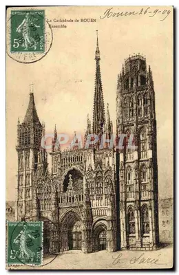 Stara pocztówka Katedra w Rouen — zestaw
