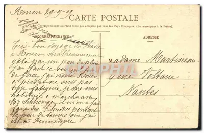 Stara pocztówka Katedra w Rouen — zestaw — Rewers