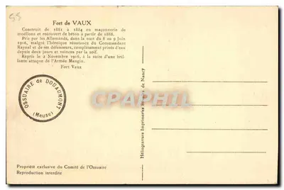 Forte de Vaux — Ossuário de Douaumont — Impressora de Nancy — Verso