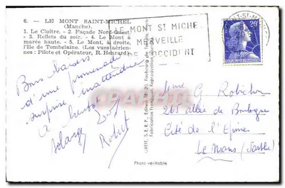 Mont Saint-Michel — Erinnerungskarte — Verlag S.E.P., Nr. 20 — Rückseite