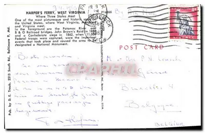 Harper's Ferry, Wirginia Zachodnia — Miejsce, gdzie spotykają się trzy stany — Wyd. D.E. Traub — Rewers