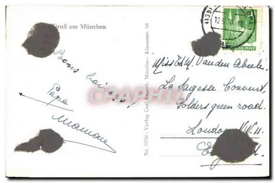 Munique — Colagem de monumentos e criança com coruja — Verlag Carl Kaukeck, N° 1056 — Verso