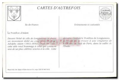 Longjumeau — Monumento a Adolphe Adam, compositor — Editor: Édito-Service S.A. n° CEE D2 465 56 02 — Verso