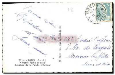 Capela Real de São Luís — Sepultura da Família Orleans — editor M. Auzé — Verso