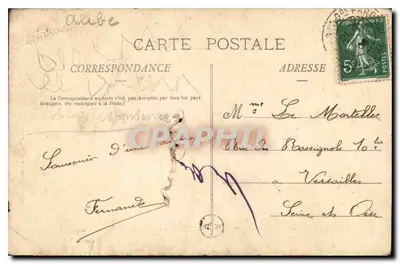 Bilhete postal antigo Romilly-sur-Seine — O Hotel de Ville — Chef-lieu de Canton — Verso