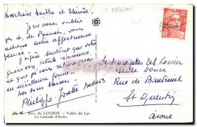 La Cascata dell'Inferno — Env. de Luchon — Valle del Lys — editore CAP Arts Automatiques — Verso