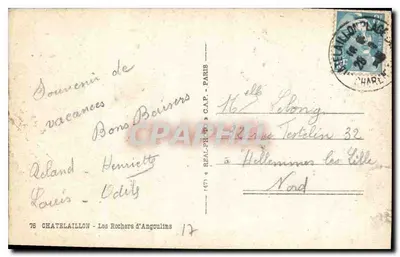 Castelo no Cap - Rochas de Angoulins — Bilhete postal antigo Real-Photo - Paris — Verso