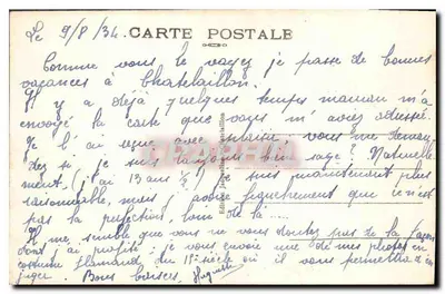 Muelle de Châtelaillyon-Plage — vista del muelle y de un velero — editor 'Ediciones Jeantet' n°1228 — Reverso