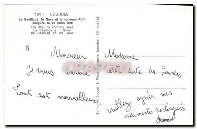 Lourdes — A Basílica, o Gave e o novo Ponte inaugurado em 25 de março de 1966 — Edição A. Doucet, Lourdes — Verso