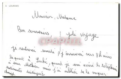 Lourdes — widok panoramiczny, pojawienie się Najświętszej Maryi Panny i jaskini — Wydawnictwo A. Dreyfus, nr 5 — Rewers