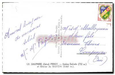 Dauphine (Isère) — Stacja Letnia (732 m) i Lódowiec Gleyzin (2.667 m) — Cliché Alsat Faugier, Reprodukcja zabroniona — Rewers