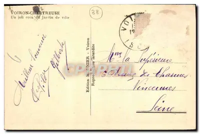 Voiron-Chartreuse — Piękny zakątek ogrodu miejskiego — Wydawnictwo MOUNIER, n°38 — Rewers