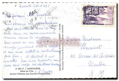 Zamek Władcy Angoulême — Angoulême — Wydawnictwo Charentais d'Art A. Gilbert, nr 80-17 — Rewers