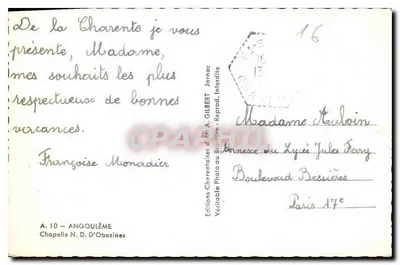 Igreja de Santa Maria de Charente — vista da fachada — Edições Charentaisas de A. Gilbert, n°10 — Verso