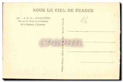 Angoulême — Vista sobre a Falha da Charente e o Faubourg d'Haumeau — Edição de Arte A. Gilbert Soulard — Verso